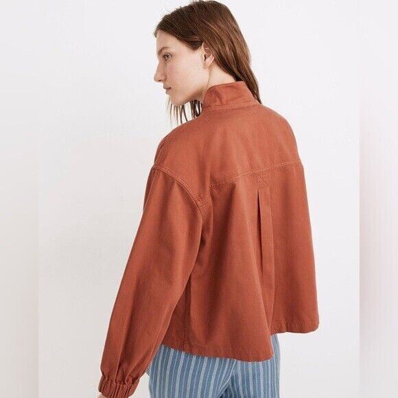 Madewell Womens Jacket Small Rust Orange Button Front Bayview Sleeve Bomber Coat - Picture 3 of 13